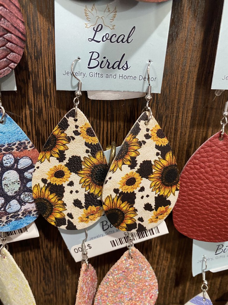 Leather Earrings- Sunflowers