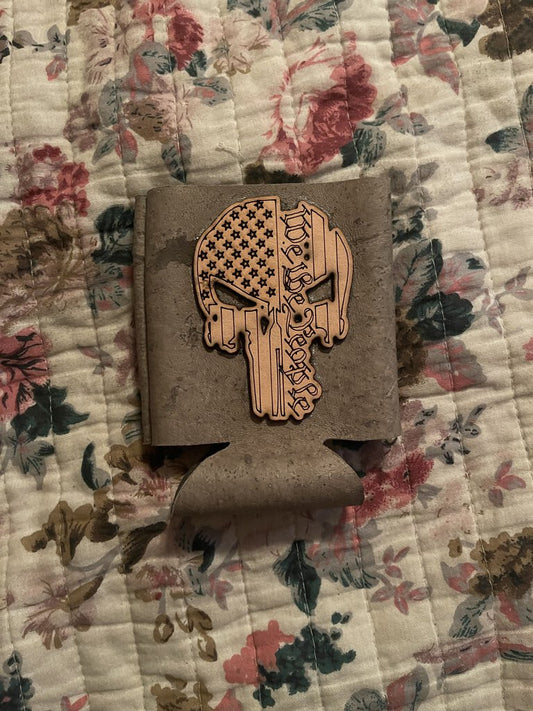 Cowhide Skull Patch Warthog Leather Koozie