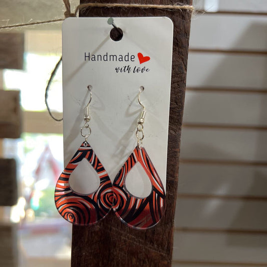 Acrylic Swirl Earrings - Orange/Black