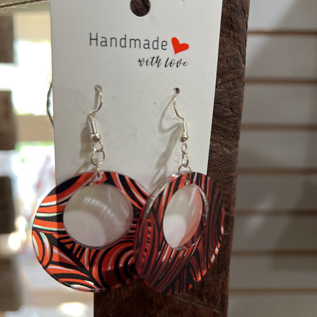 Acrylic Swirl Earrings - Orange/Black