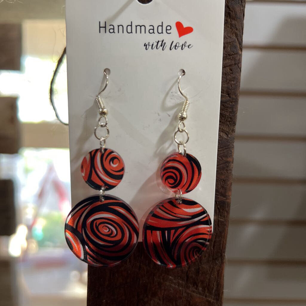 Acrylic Swirl Earrings - Orange/Black