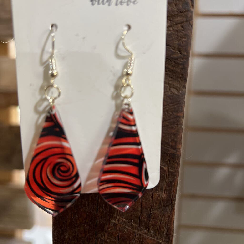 Acrylic Swirl Earrings - Orange/Black