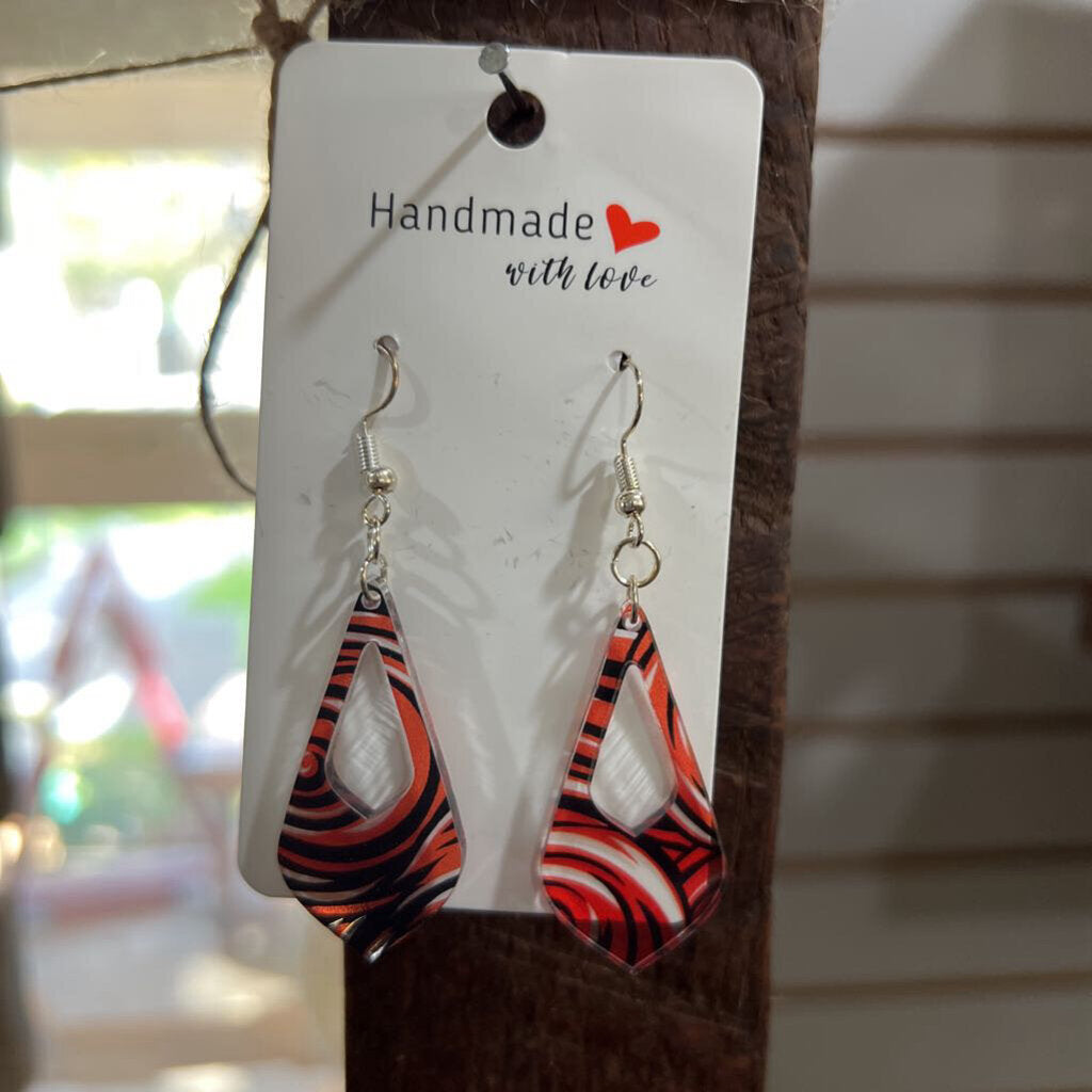 Acrylic Swirl Earrings - Orange/Black