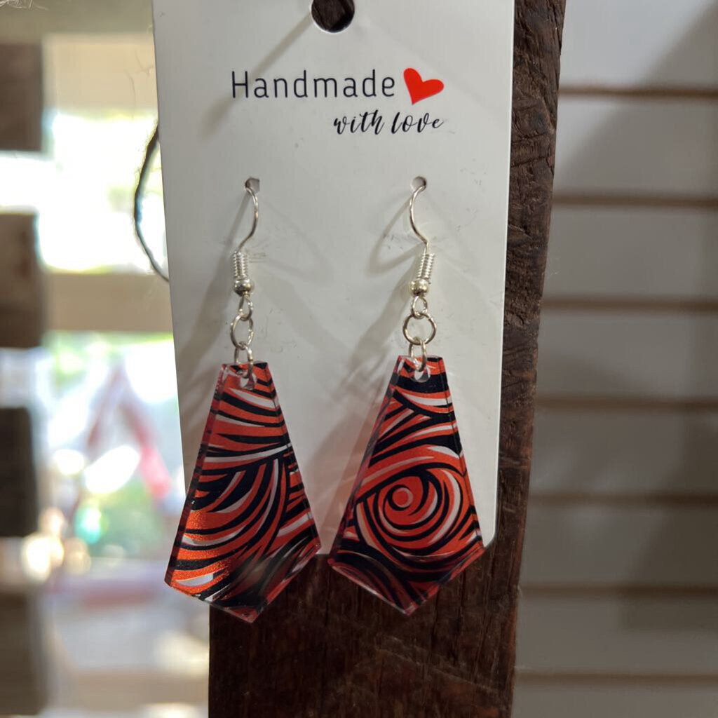 Acrylic Swirl Earrings - Orange/Black