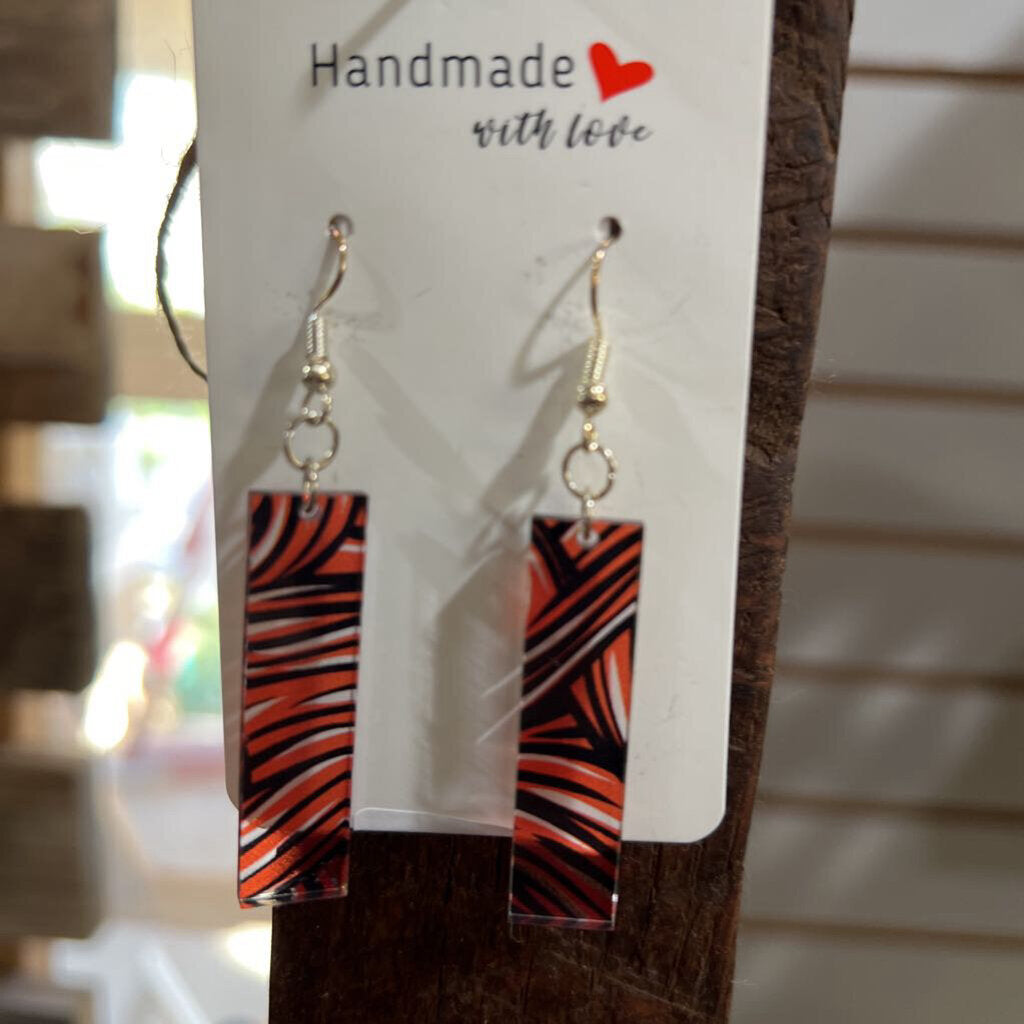 Acrylic Swirl Earrings - Orange/Black