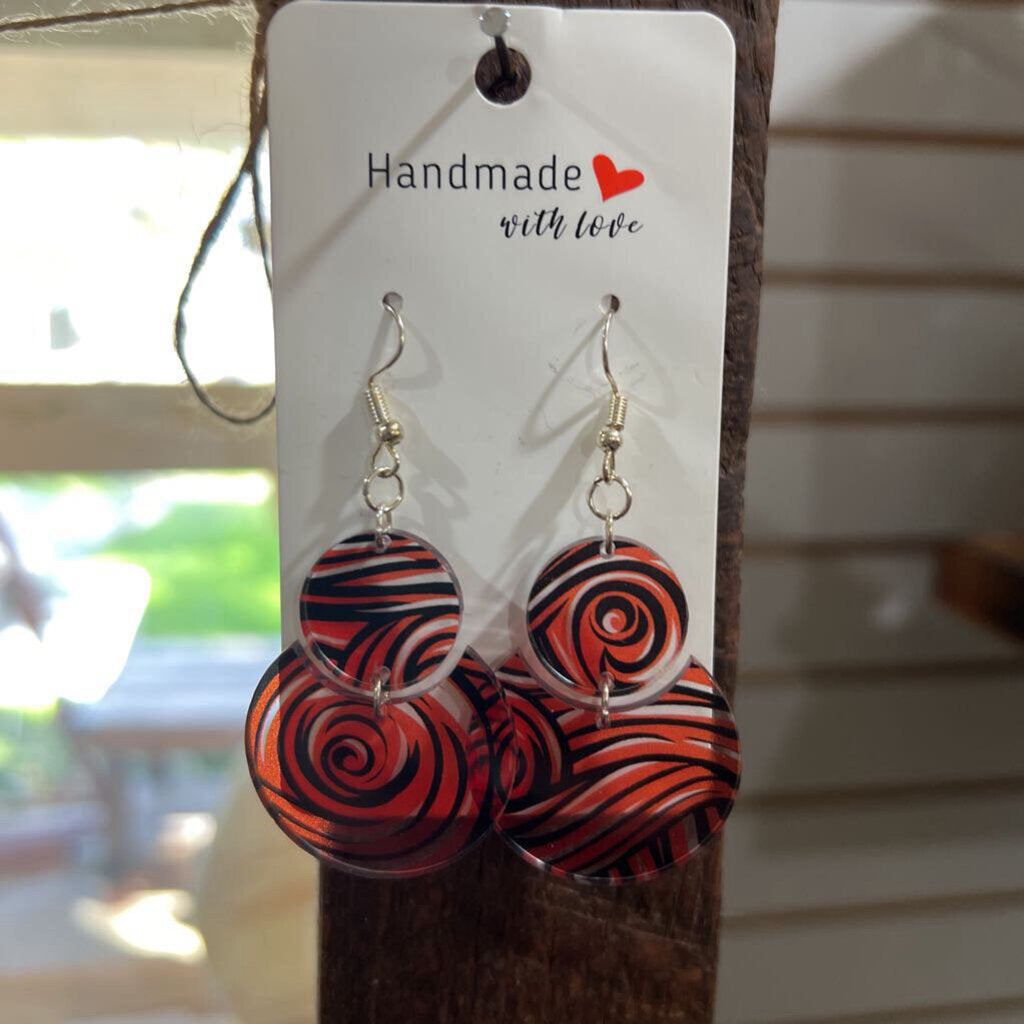 Acrylic Swirl Earrings - Orange/Black