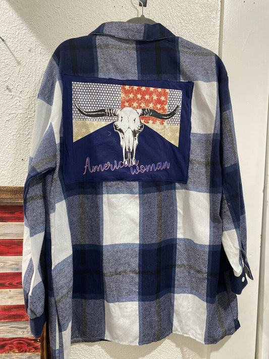 Flannel Shirt-Navy/White-American Woman