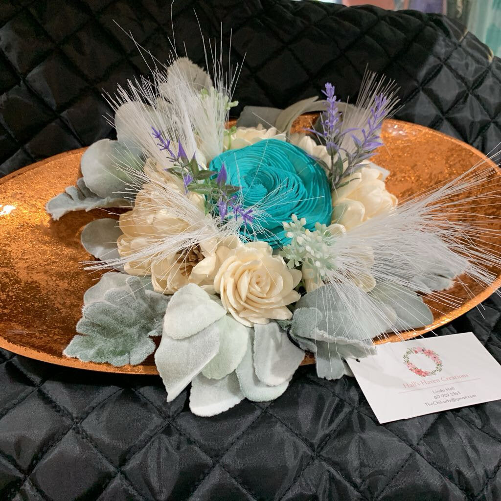 Linda - Wooden Floral arrangements in Glass Bowl