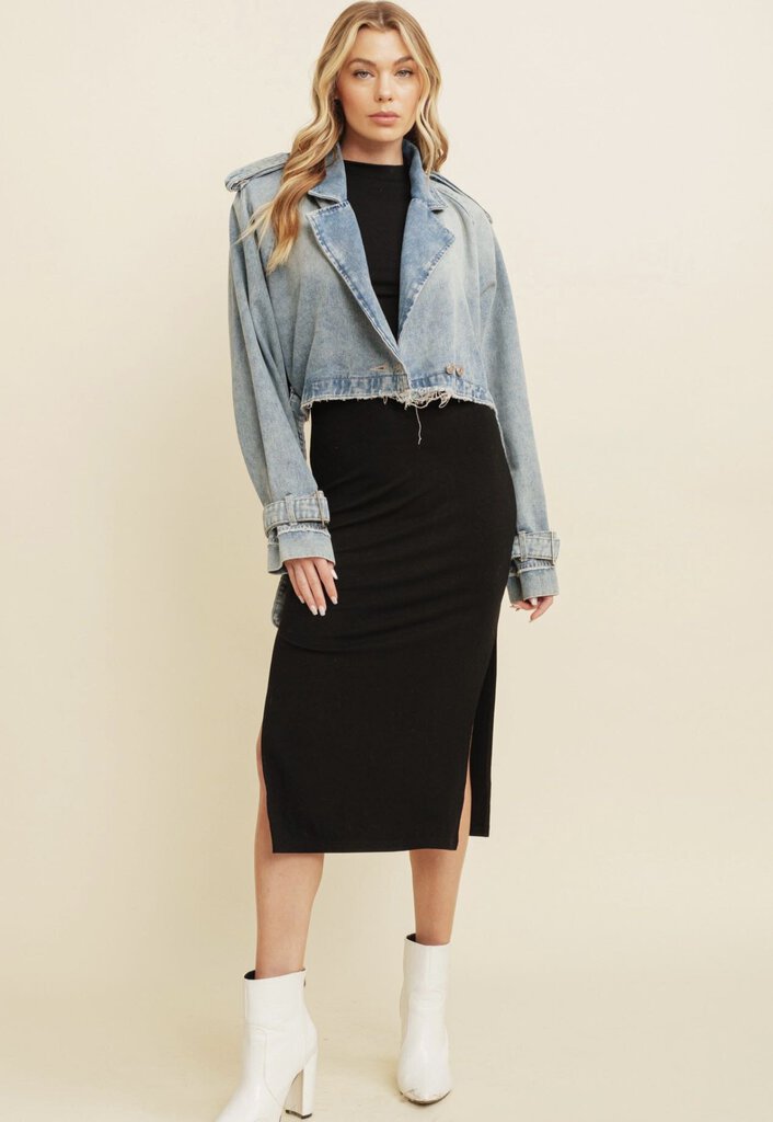 Cropped Denim Buckled Jacket