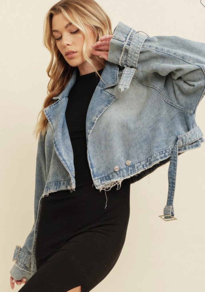 Cropped Denim Buckled Jacket