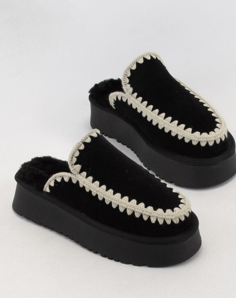 Fur Line Crochet Edge Slipper