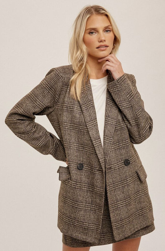 Plaid Double Breasted Blazer