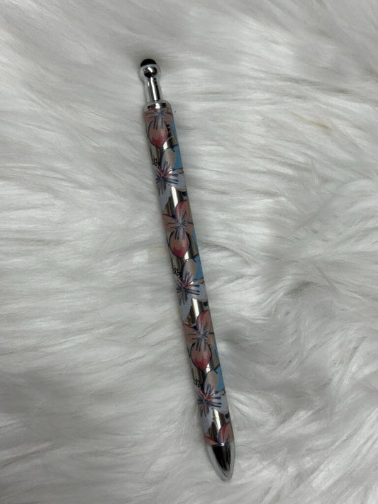 PENS - GEL - METAL CHAMBER WITH REFILL - PEACH BLUE WHITE FLORIA