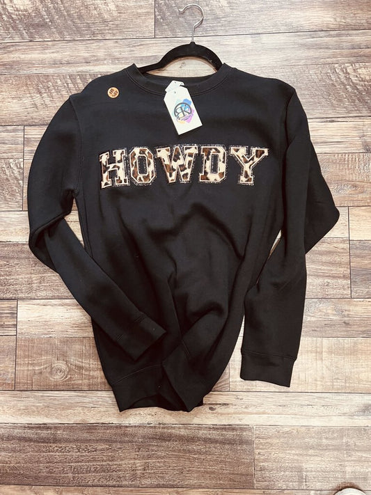 HOWDY - Leopard chenille letters on Sweatshirt