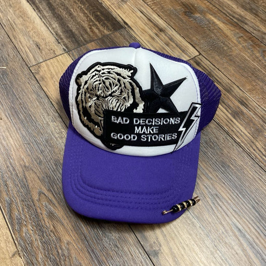 "Bad decisions make good stories" trucker hat