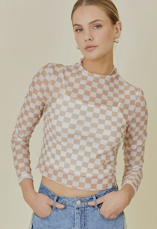 Checker Print Mesh Top w/Liner