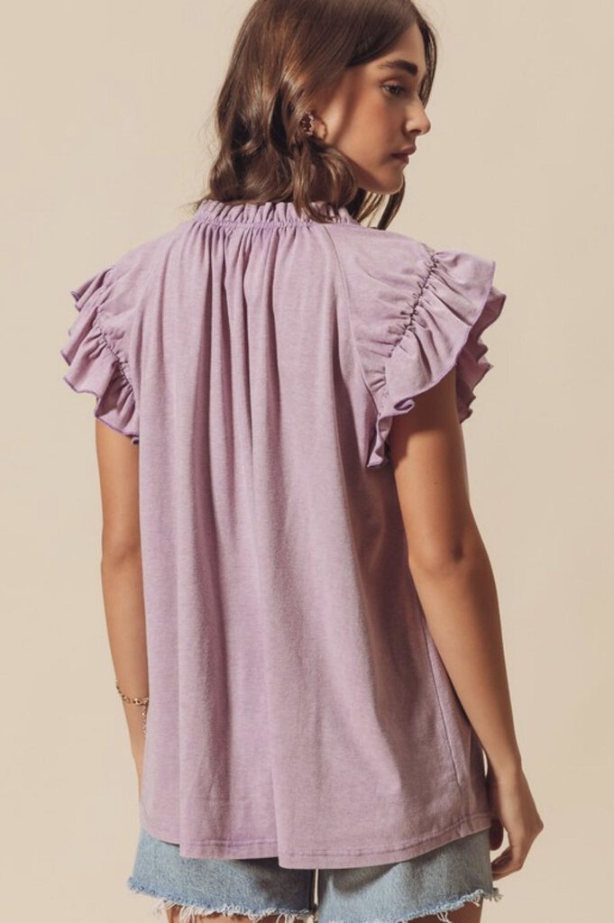 MINERAL WASHED FRILLED BLOUSE