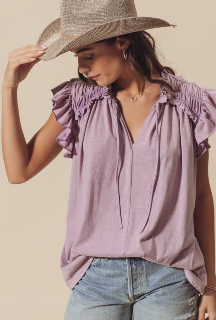 MINERAL WASHED FRILLED BLOUSE