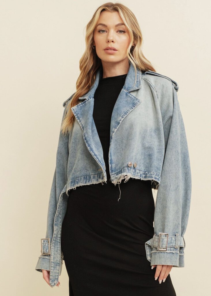 Cropped Denim Buckled Jacket