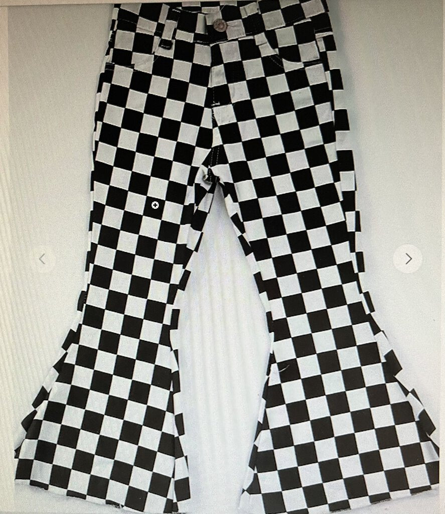 BLACK/WHITE CHECK BELL PANTS