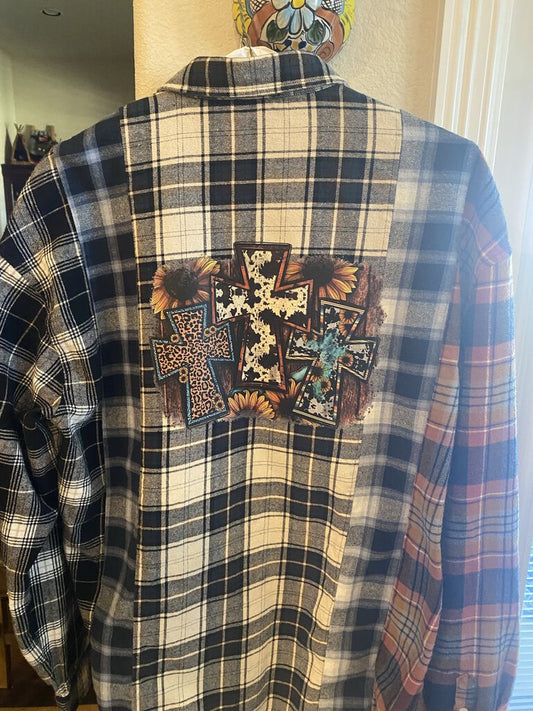 Flannel Shirt, Multi Plaid Crosses