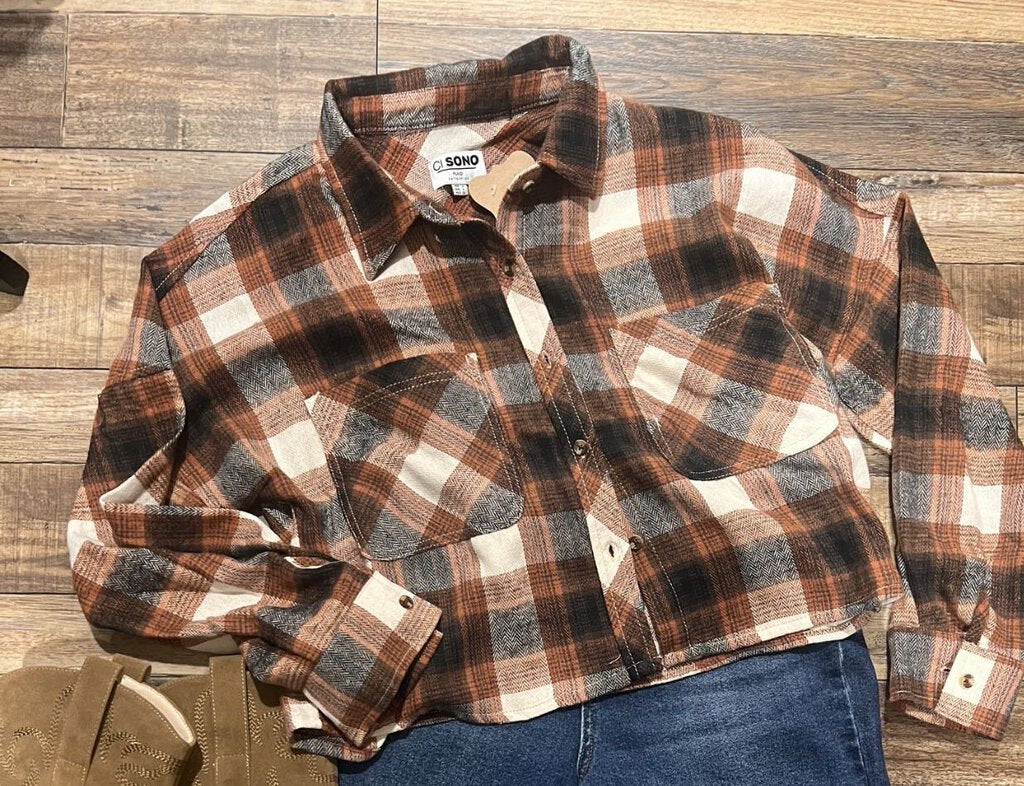 Fall Into Plaid Cropped Shirt