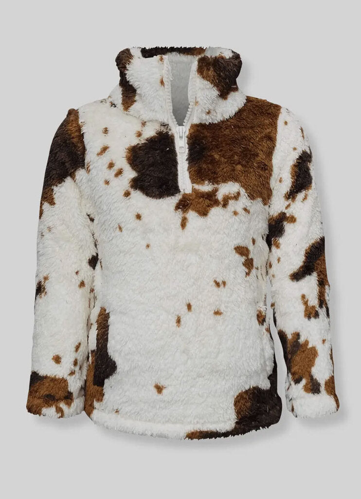 QUARTER ZIP COW PRINT