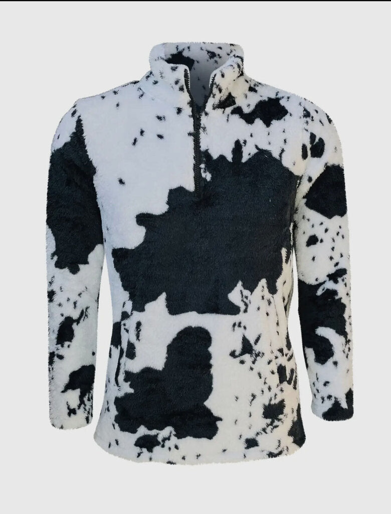 QUARTER ZIP COW PRINT