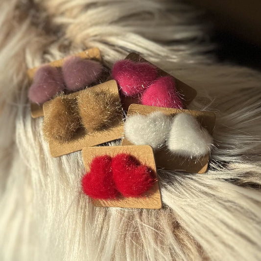 Fuzzy Heart Stud Earrings