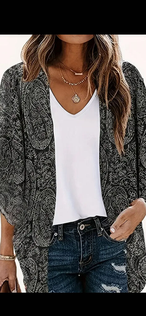 Kimono, Blouse Black Paisley