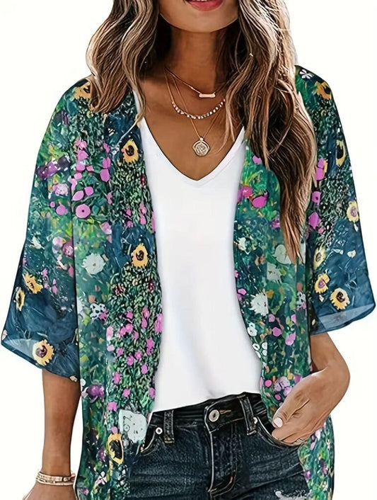 Kimono, Blouse Green Floral