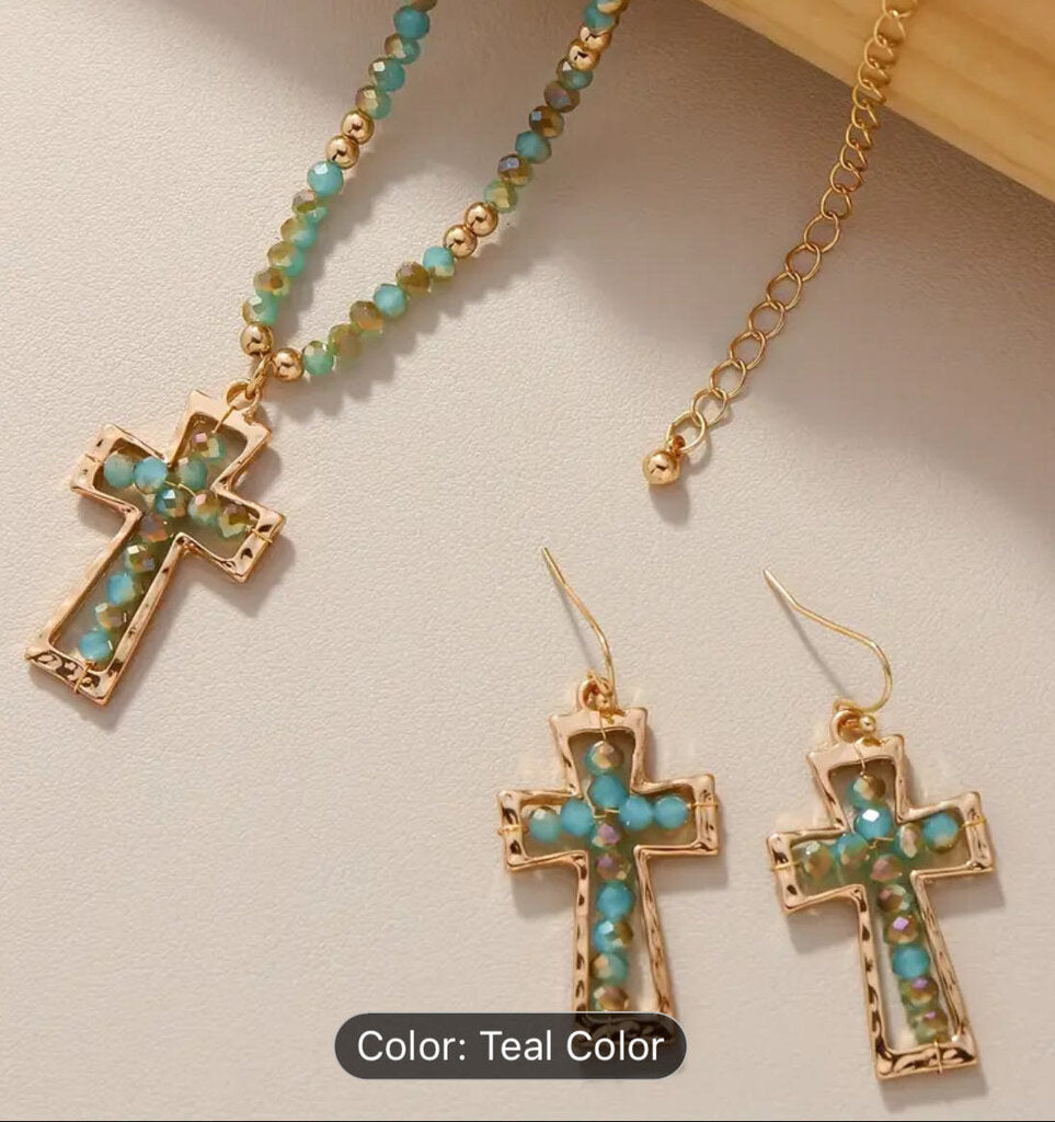 Set, Cross Ear/Neck Faux Turq