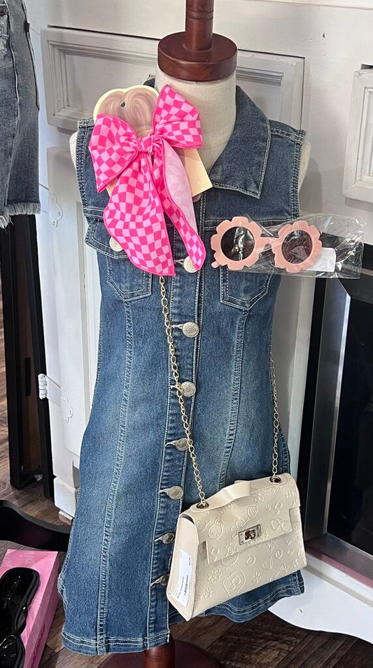 Silver - Girls Sleeveless Denim Dress