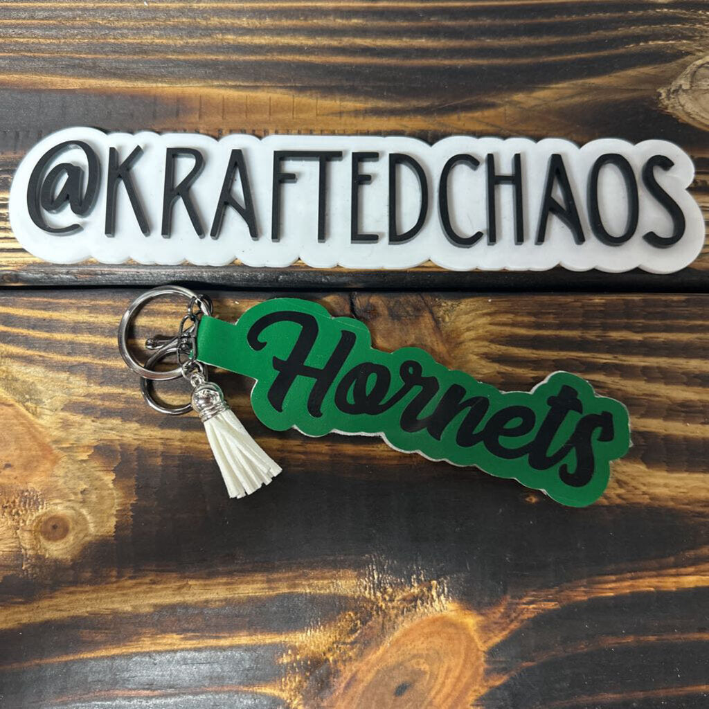 Azle Leather Keychain- Hornets Cursive