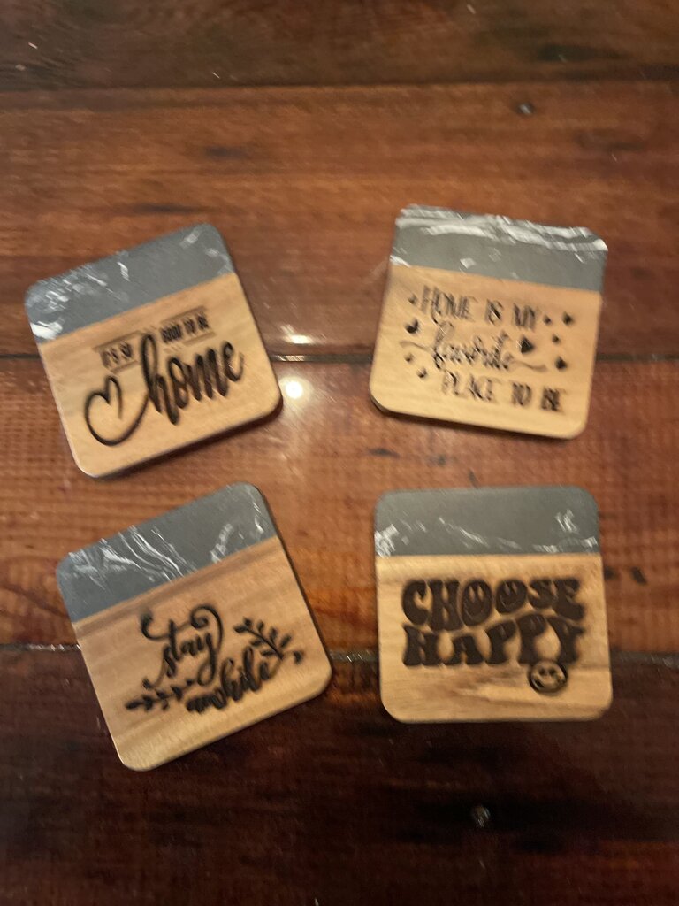 Square wood and stone choose happy coaster set