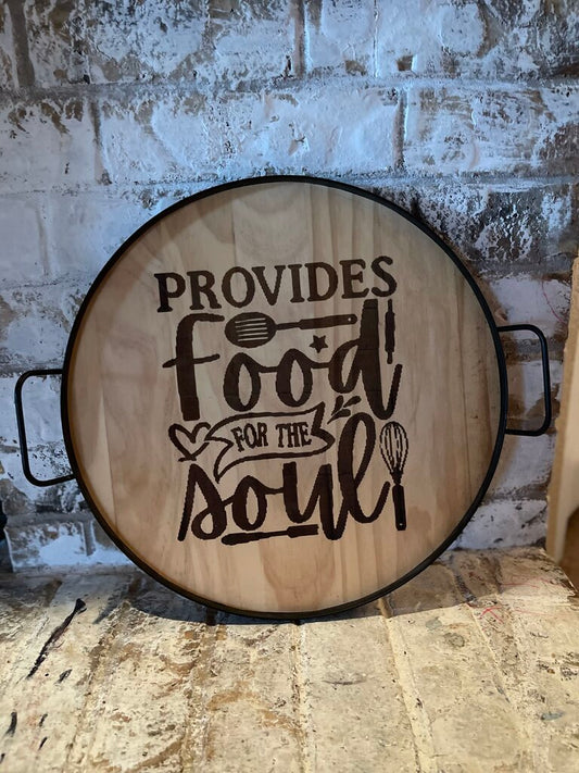 Round Charcuterie board wood and metal Food for the soul