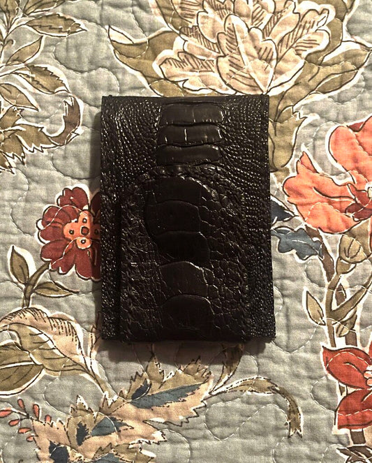 Ostrich Leg Minimalist Wallet Navy/Black