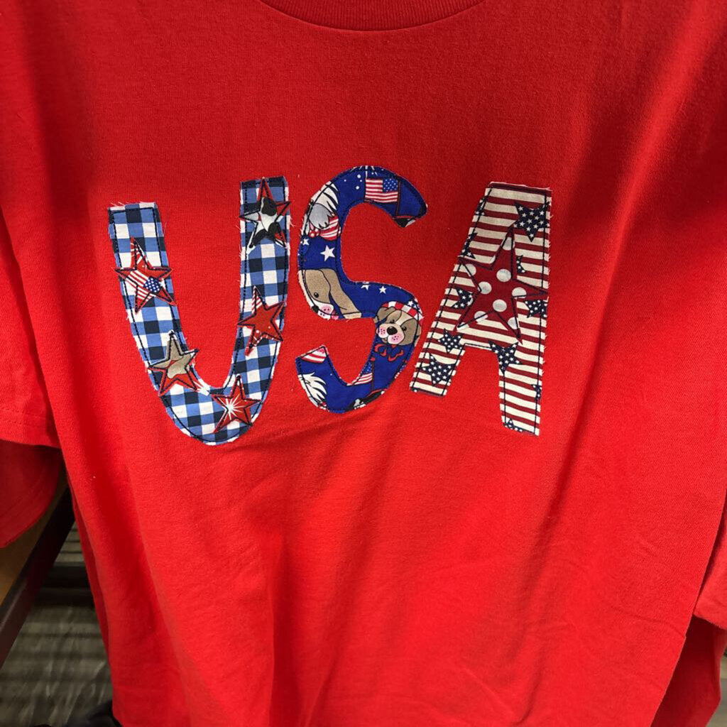 Red Gildan USA shirt