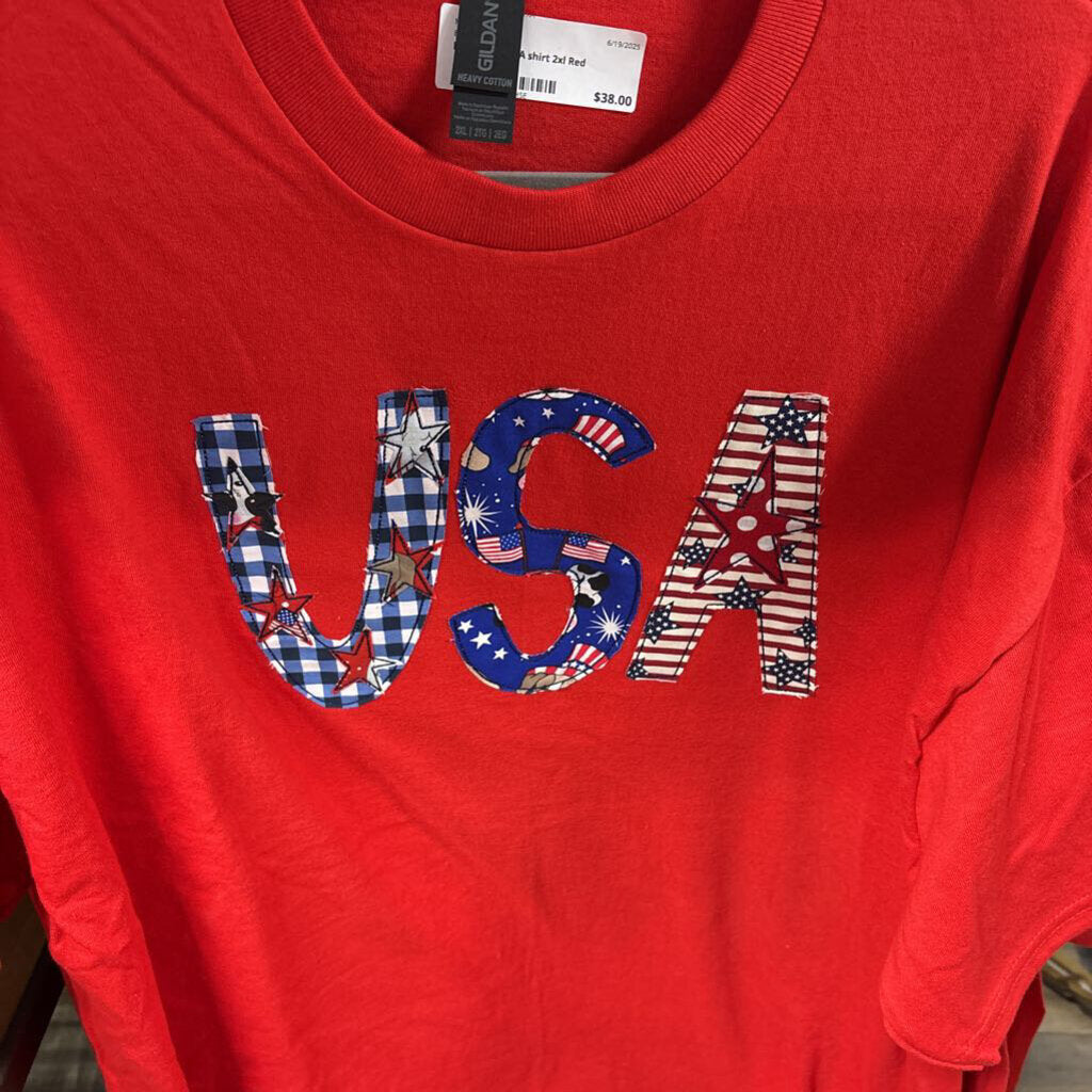 Red Gildan USA shirt