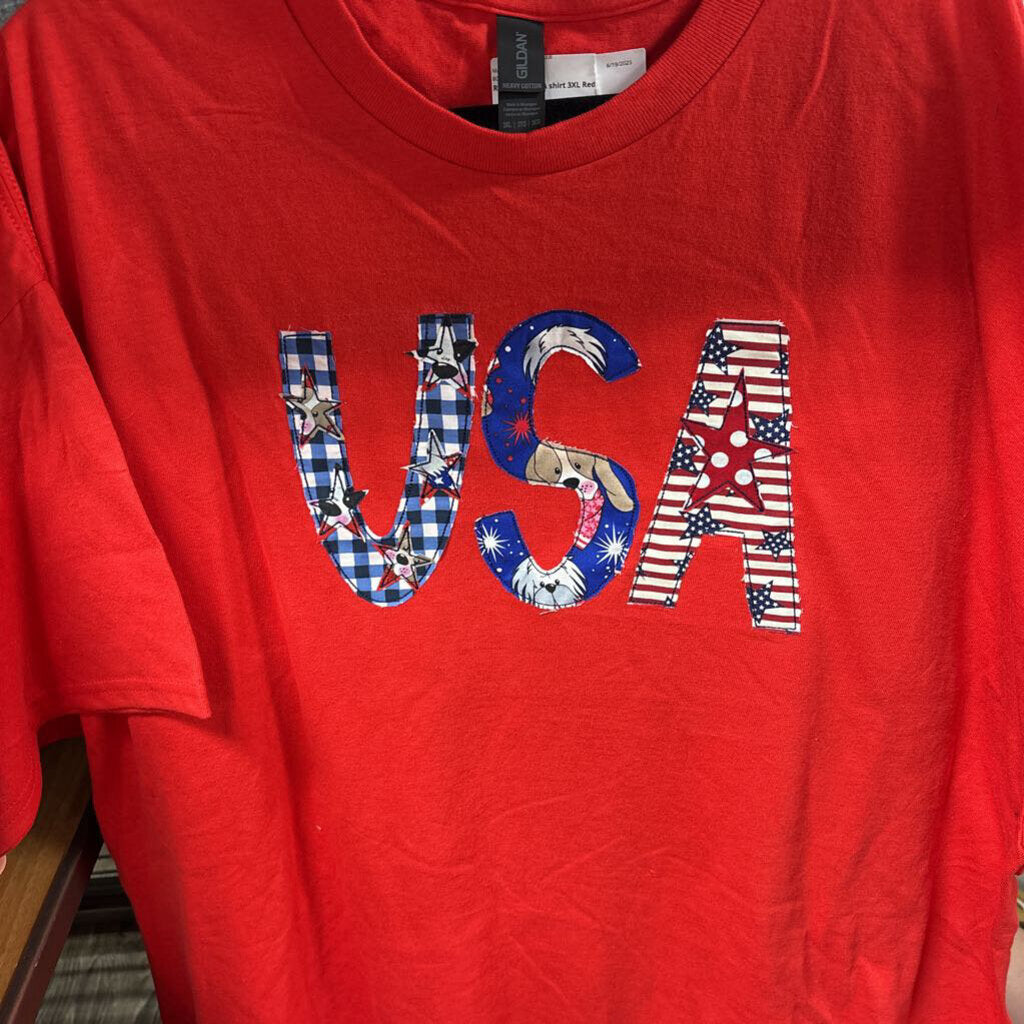 Red Gildan USA shirt