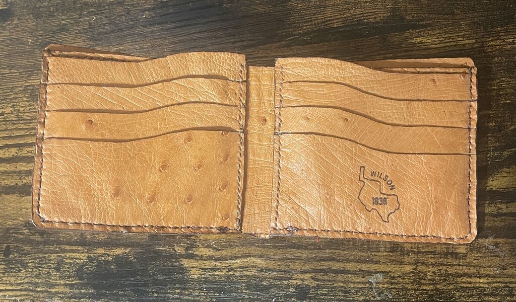 Ostrich leather bifold wallet