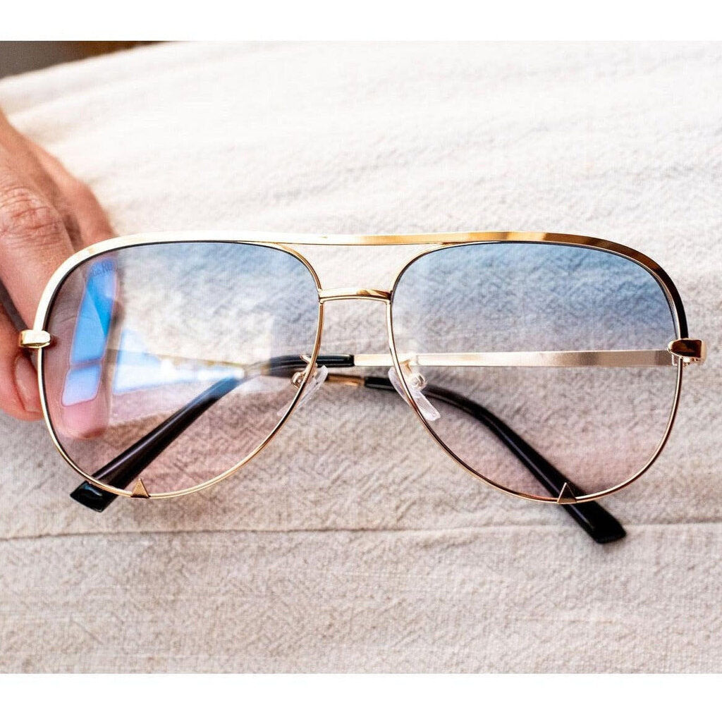 Whiskey Waves Aviator Sunglasses Blue & Pink