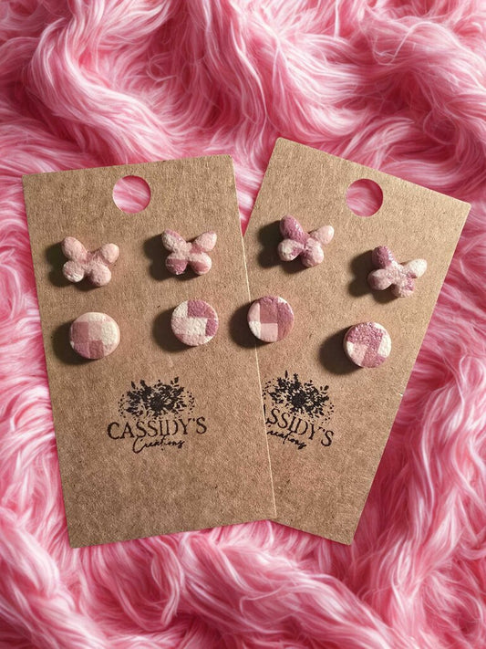 Pink Mrbl Butterfly Stud Pk