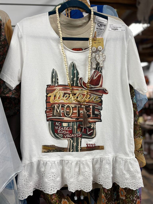 T-Shirt, Vintage Western Motel w/Ruffle