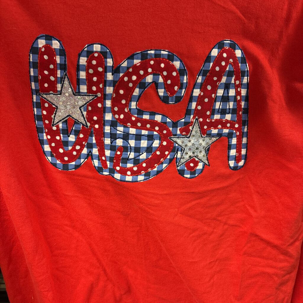 Red Gildan USA applique with silver stars