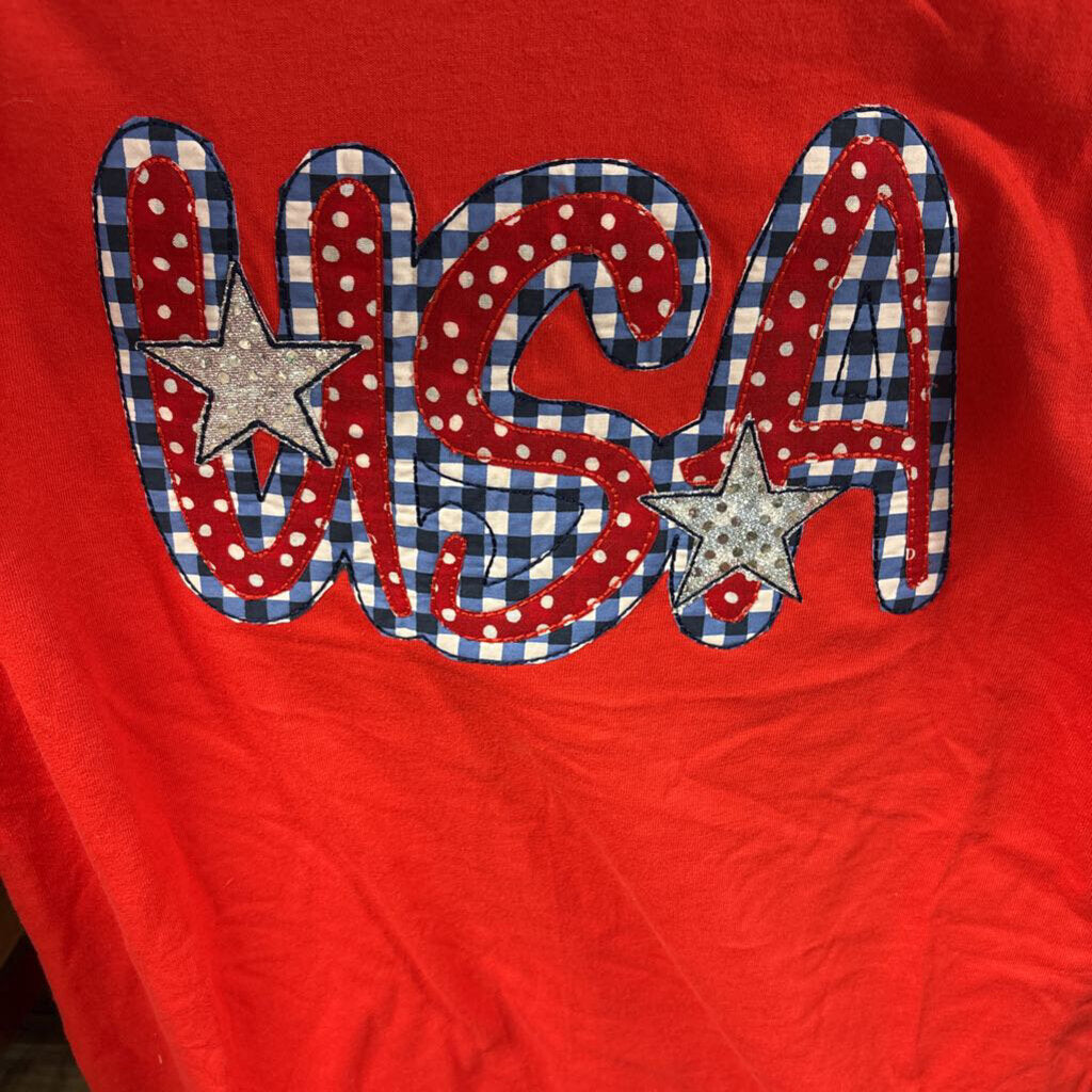 Red Gildan USA applique with silver stars