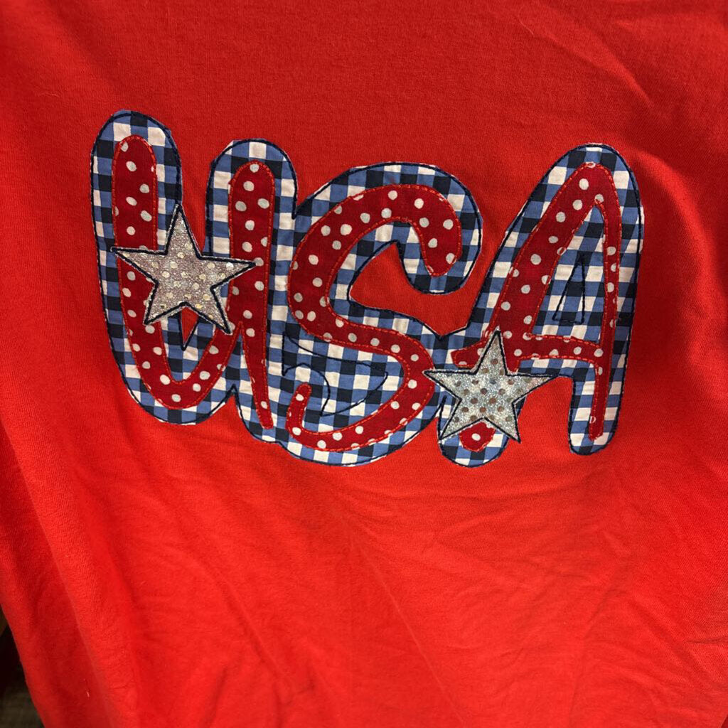 Red Gildan USA applique with silver stars