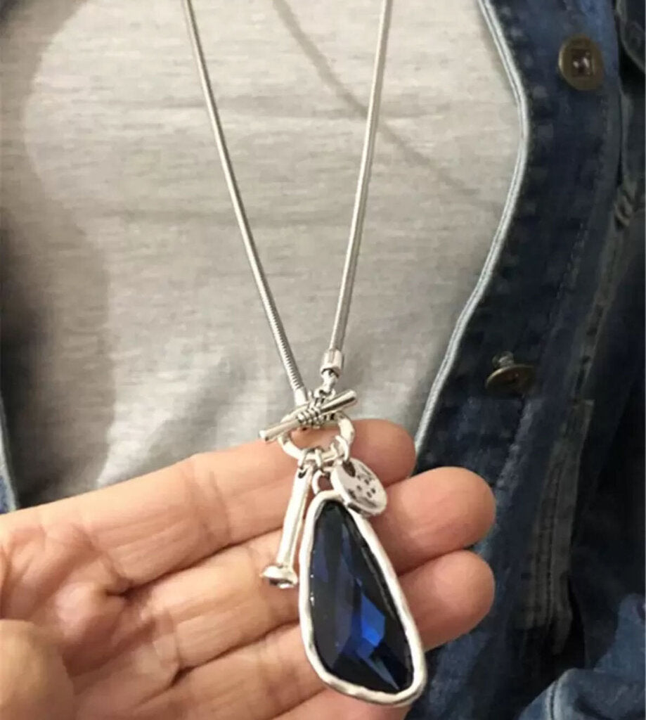 Necklace, Assymetrical Crystal Blue