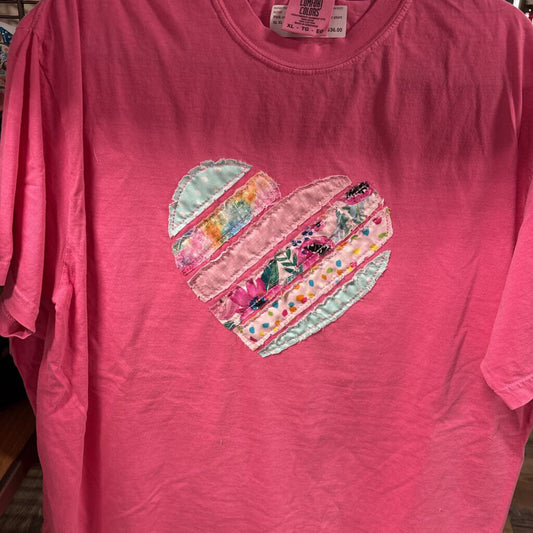 Pink comfort color Raggedy Heart shirt XL
