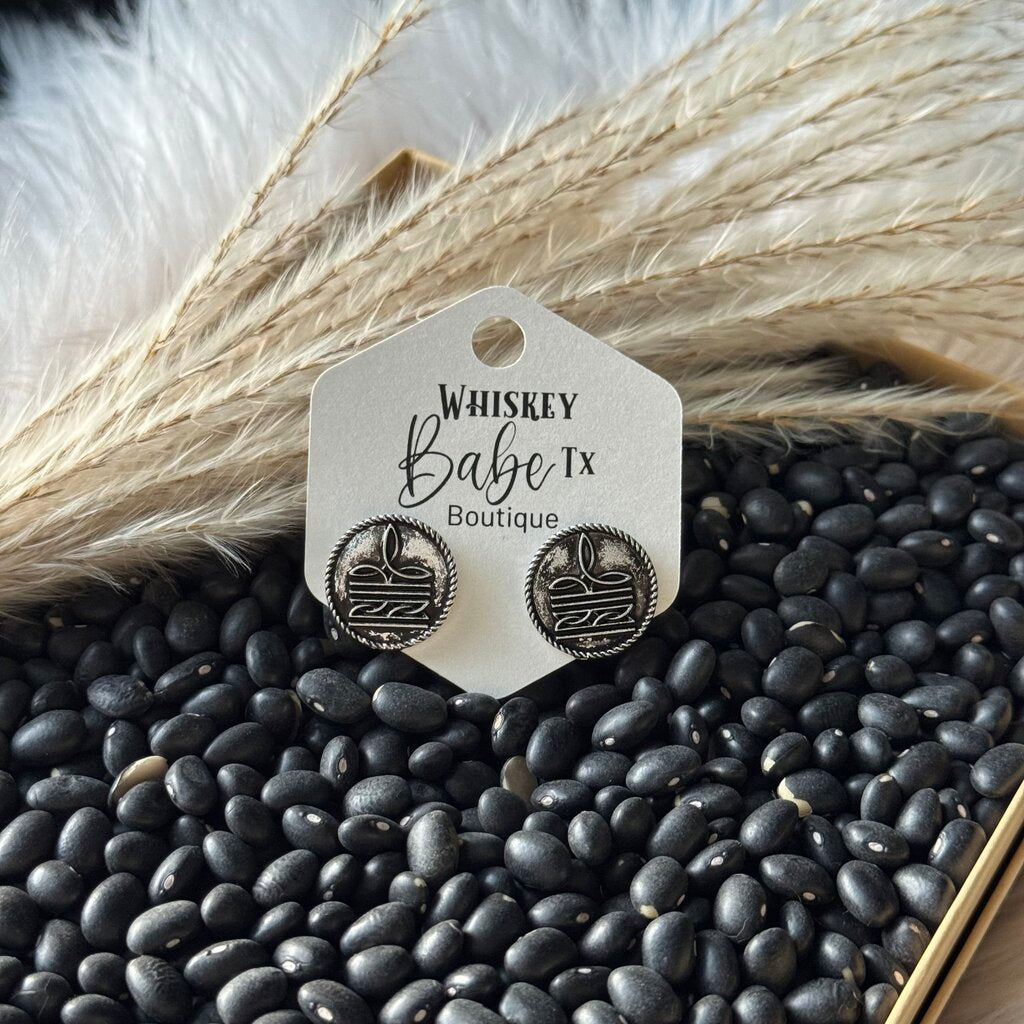 Saddleridge Silvertone Stud Earrings - Round Boot Stitch